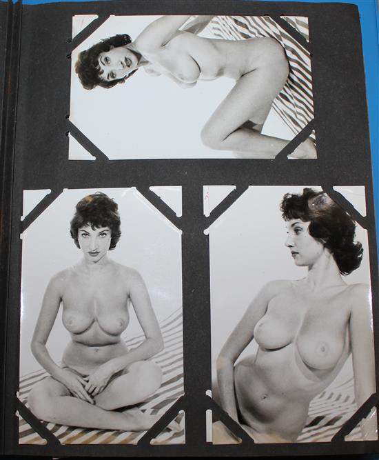 Postcard album containing 200+ 1950s black and white nude glamour photographs